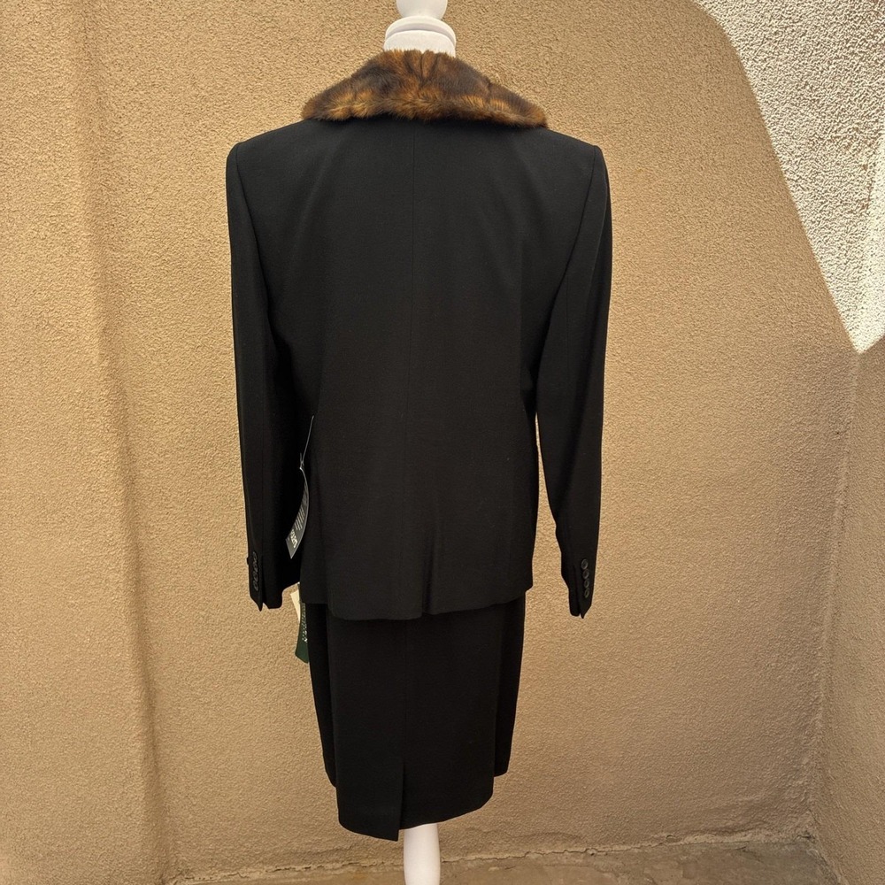 Vintage 1990s Lauren Ralph Lauren Wool Dress Suit Set Size 10 NWT Faux Fur - Picture 3 of 15